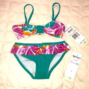 NWT Roxy Girl Bikini-Teal and Magenta-Size 3